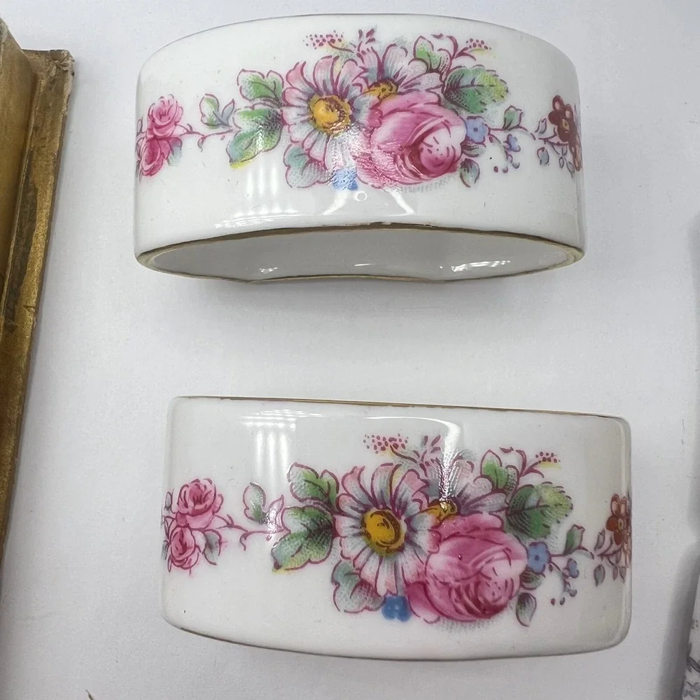 Royal Crown Derby Napkin Ring Spreader Set Cottage Posies Pink Rose Bone China